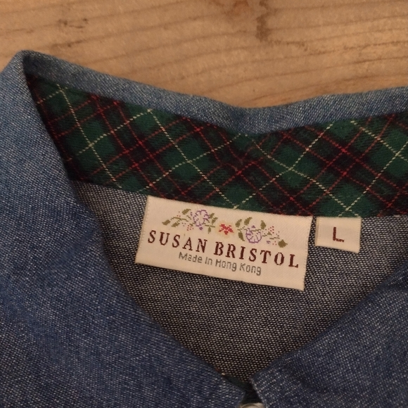 Susan Bristol Vintage Chambray Long Sleeve Embroidered Button Front Shirt Size L - Picture 6 of 11